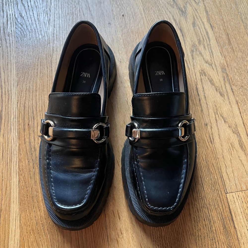 Zara brand chunky lug sole loafers